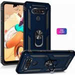 Wholesale LG K51 / Q51 Tech Armor Ring Grip Case with Metal Plate (Navy Blue)